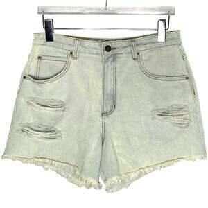 Billabong How Bout That Shorts 31 Light Blue Distressed Cut Off Raw Hem